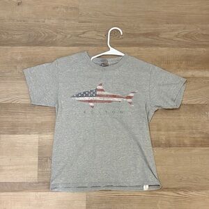 Gildan Gray Kids T-Shirt with American Flag Shark Design